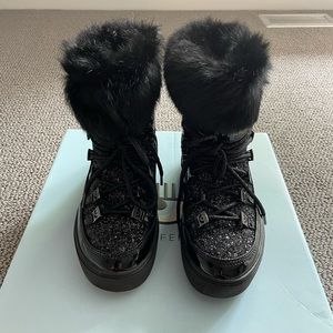 Chiara Ferragni Black Glitter Fur Snow Boots